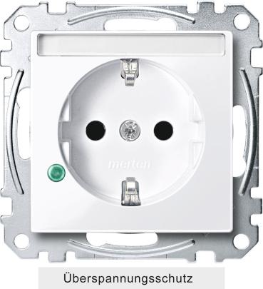 ARDEBO.de Merten MEG2305-0325 SCHUKO-Steckdose mit Überspannungsschutz und Schriftfeld, erhöhter Berührungsschutz, Steckklemmen, System M, aktivweiß glänzend