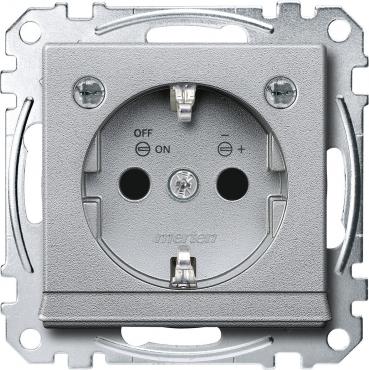 ARDEBO.de Merten SCHUKO Steckdose mit Lichtauslass und LED-Beleuchtungs-Modul, System M, erhöhter Berührungsschutz, Steckklemmen, aluminium matt (MEG2304-0460)