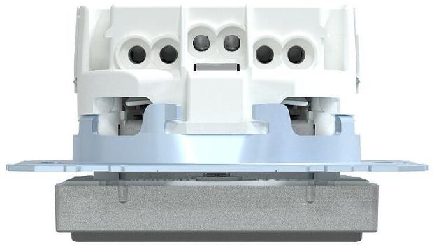 Merten SCHUKO Steckdose mit Lichtauslass und LED-Beleuchtungs-Modul, System M, erhöhter Berührungsschutz, Steckklemmen, aluminium matt (MEG2304-0460)