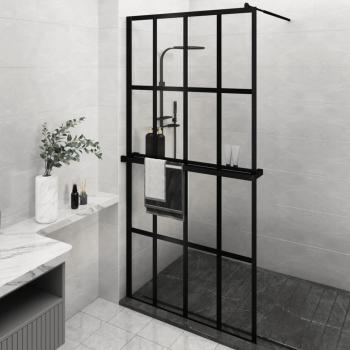 ARDEBO.de - Duschwand mit Ablage für Walk-In-Dusche Schwarz 118x190 cm ESG