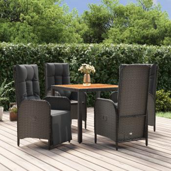 ARDEBO.de - 5-tlg. Garten-Essgruppe mit Kissen Schwarz Poly Rattan