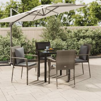 ARDEBO.de - 5-tlg. Garten-Essgruppe mit Kissen Schwarz und Grau Poly Rattan
