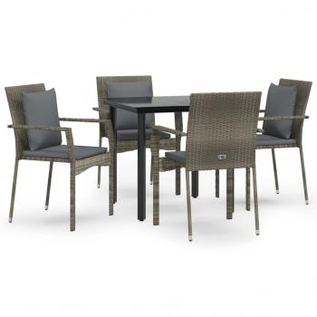 5-tlg. Garten-Essgruppe mit Kissen Schwarz und Grau Poly Rattan