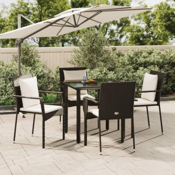 ARDEBO.de - 5-tlg. Garten-Essgruppe mit Kissen Schwarz Poly Rattan