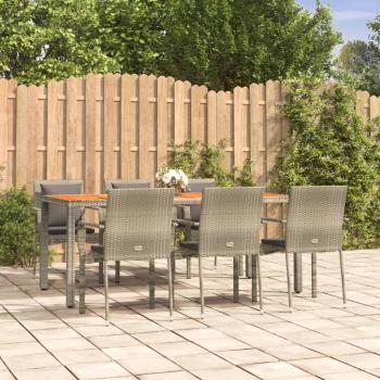 ARDEBO.de - 7-tlg. Garten-Essgruppe mit Kissen Grau Poly Rattan