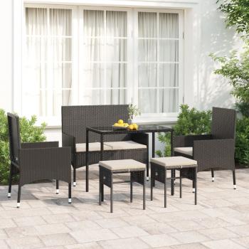 ARDEBO.de - 6-tlg. Garten-Lounge-Set mit Kissen Schwarz Poly Rattan