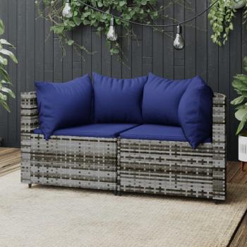 ARDEBO.de - Garten-Ecksofas mit Kissen 2 Stk. Grau Poly Rattan