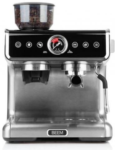 ARDEBO.de Beem Espresso Grind Profession Espresso-Siebträgermaschine, 3000 W, mit Mahlwerk, 15 bar, 2,8 L Wassertank, Entkalkungsfunktion, silber/schwarz