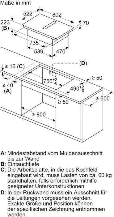 Siemens ED811HGA6 iQ500 Induktionskochfeld mit Dunstabzug+Flachkanal S(ED811HQ26E+HZ9VDSB4), 80cm breit, Rahmenlos aufliegend, schwarz