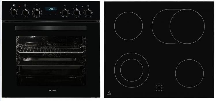 ARDEBO.de Exquisit EHE285-HBZ-020 EEK: A Einbau Herdset mit Glaskeramikkochfeld, 59 cm breit, 75 L, 9 Funktionen, Grill, Pizzafunktion, Timer, schwarz