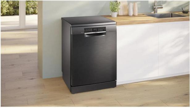 Bosch SMS6ECC12E Serie 6 Stand Geschirrpüler, 60 cm breit, 14 Maßgedecke, AquaStop, Kindersicherung, HomeConnect, Gebürsteter schwarzer Stahl mit Anti-Fingerprint