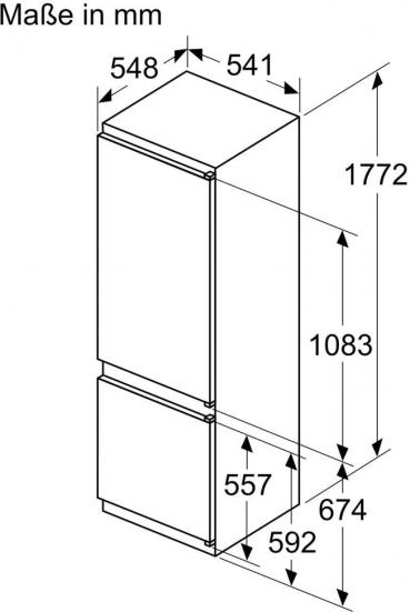 Siemens KI87VNSE0 iQ100 Einbau Kühl-Gefrierkombination, Nischenhöhe 177,5 cm, 270 L, Schleppscharnier, lowFrost, auto Airflow, safety Glas