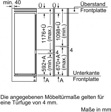Siemens KI87VNSE0 iQ100 Einbau Kühl-Gefrierkombination, Nischenhöhe 177,5 cm, 270 L, Schleppscharnier, lowFrost, auto Airflow, safety Glas
