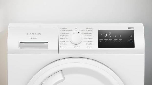 Siemens WT43N203 iQ300 8kg Kondensationstrockner, 60 m breit, softDry-Trommelsystem, Outdoor-Programm, Knitterschutz, weiß