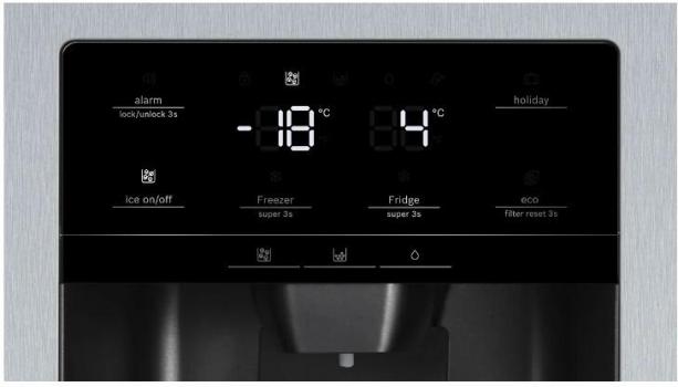 Bosch KAD93AIDP Serie 6 Stand Side-by-Side Kombination, 91 cm breit, 562 L, NoFrost, Crushed Eis, Eiswürfel, kaltes Trinkwasser, Festwasseranschluss, Gebürsteter Stahl Anti Fingerprint