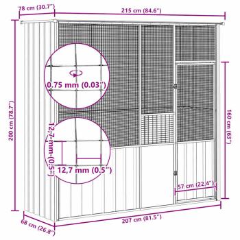 Voliere Anthrazit 215x78x200 cm Verzinkter Stahl