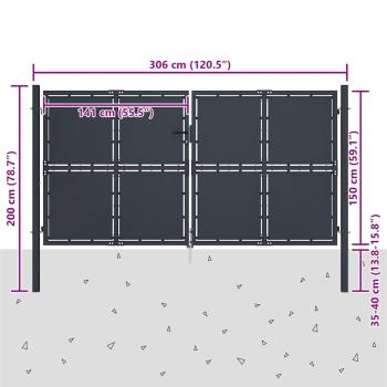 Gartentor Stahl 300 x 150 cm Anthrazit