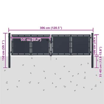 Gartentor Stahl 300×100 cm Anthrazit