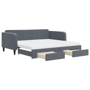 ARDEBO.de - Tagesbett Ausziehbar mit Schubladen Dunkelgrau 100x200 cm Samt