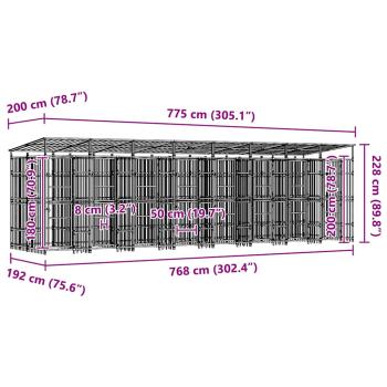 Outdoor-Hundezwinger mit Dach Stahl 14,75 m²