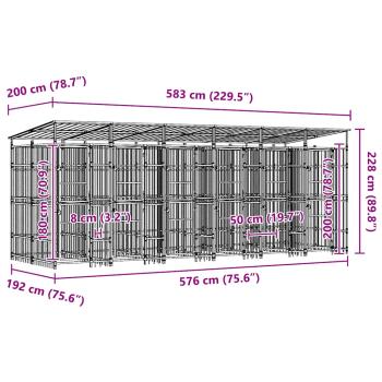 Outdoor-Hundezwinger mit Dach Stahl 11,06 m²