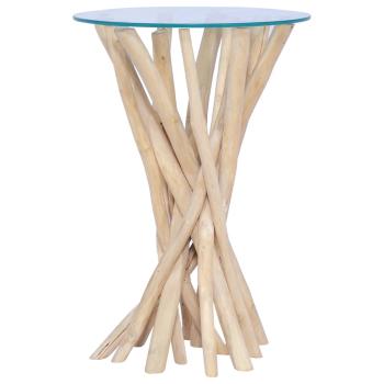 Couchtisch mit Glasplatte 35x35x50 cm Massivholz Teak