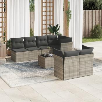 ARDEBO.de - 8-tlg. Garten-Sofagarnitur mit Kissen Hellgrau Poly Rattan