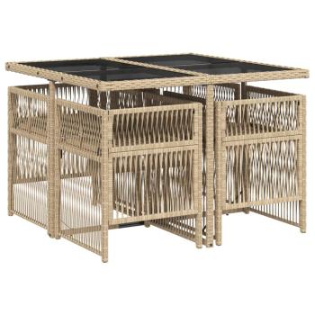 ARDEBO.de - 5-tlg. Garten-Essgruppe mit Kissen Beigemischung Poly Rattan