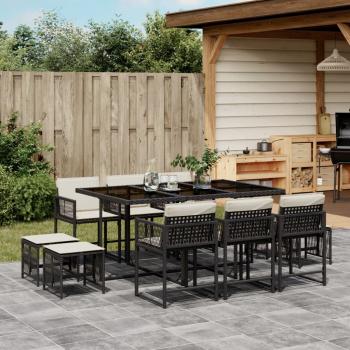 ARDEBO.de - 11-tlg. Garten-Essgruppe mit Kissen Schwarz Poly Rattan