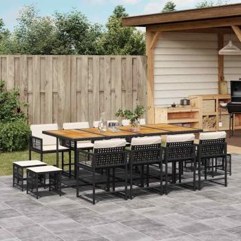 ARDEBO.de - 13-tlg. Garten-Essgruppe mit Kissen Schwarz Poly Rattan