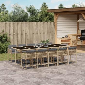 ARDEBO.de - 11-tlg. Garten-Essgruppe mit Kissen Beigemischung Poly Rattan