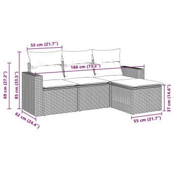 4-tlg. Garten-Sofagarnitur mit Kissen Hellgrau Poly Rattan