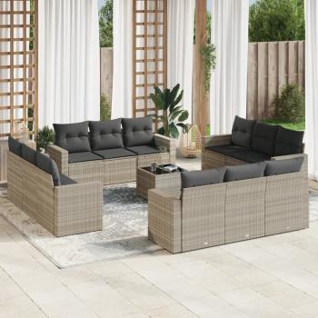 ARDEBO.de - 13-tlg. Garten-Sofagarnitur mit Kissen Hellgrau Poly Rattan