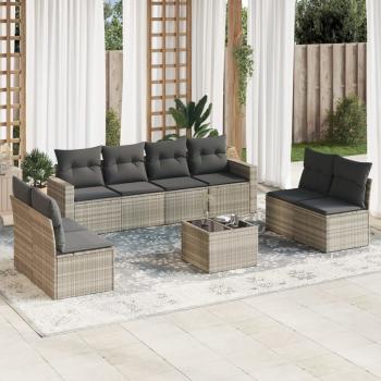 ARDEBO.de - 9-tlg. Garten-Sofagarnitur mit Kissen Hellgrau Poly Rattan