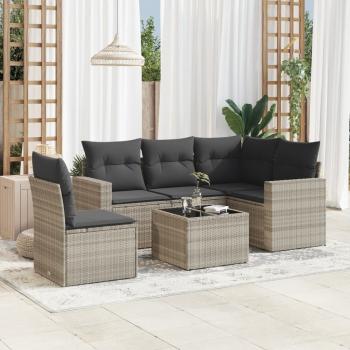 ARDEBO.de - 6-tlg. Garten-Sofagarnitur mit Kissen Hellgrau Poly Rattan