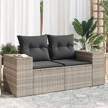 ARDEBO.de - Gartensofa mit Kissen 2-Sitzer Hellgrau Poly Rattan