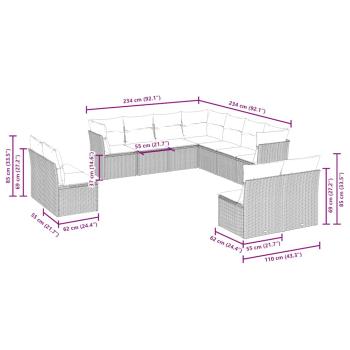 ARDEBO.de - 11-tlg. Garten-Sofagarnitur mit Kissen Hellgrau Poly Rattan