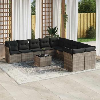 ARDEBO.de - 11-tlg. Garten-Sofagarnitur mit Kissen Hellgrau Poly Rattan