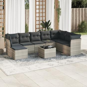ARDEBO.de - 9-tlg. Garten-Sofagarnitur mit Kissen Hellgrau Poly Rattan