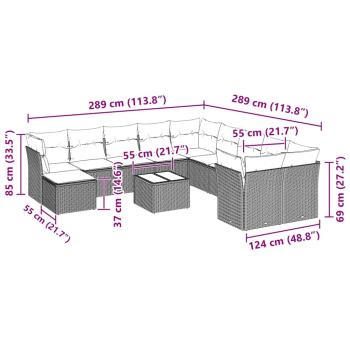 12-tlg. Garten-Sofagarnitur mit Kissen Hellgrau Poly Rattan