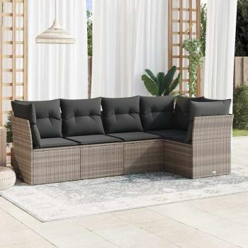 ARDEBO.de - 5-tlg. Garten-Sofagarnitur mit Kissen Hellgrau Poly Rattan