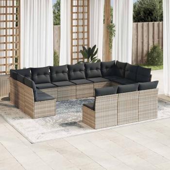 ARDEBO.de - 13-tlg. Garten-Sofagarnitur mit Kissen Hellgrau Poly Rattan