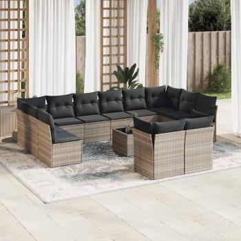 ARDEBO.de - 13-tlg. Garten-Sofagarnitur mit Kissen Hellgrau Poly Rattan