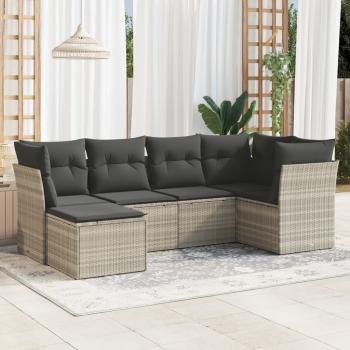 ARDEBO.de - 6-tlg. Garten-Sofagarnitur mit Kissen Hellgrau Poly Rattan