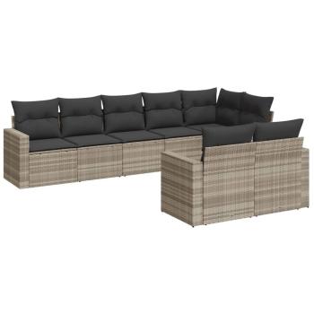 ARDEBO.de - 8-tlg. Garten-Sofagarnitur mit Kissen Hellgrau Poly Rattan
