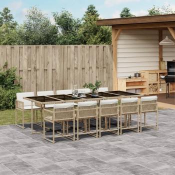 ARDEBO.de - 11-tlg. Garten-Essgruppe mit Kissen Beige Poly Rattan