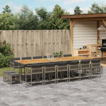 ARDEBO.de - 17-tlg. Garten-Essgruppe mit Kissen Grau Poly Rattan