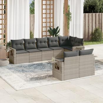 ARDEBO.de - 8-tlg. Garten-Sofagarnitur mit Kissen Hellgrau Poly Rattan