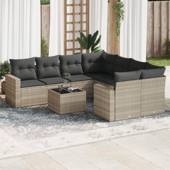ARDEBO.de - 9-tlg. Garten-Sofagarnitur mit Kissen Hellgrau Poly Rattan