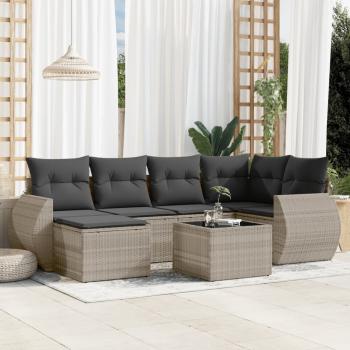 ARDEBO.de - 7-tlg. Garten-Sofagarnitur mit Kissen Hellgrau Poly Rattan